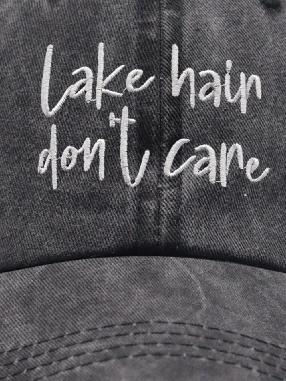 Lake Hair Don't Care" Embroidered Washed Black Dad Hat Baseball Cap - Picture 2 of 2